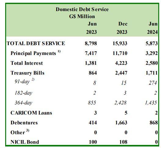 Table showing domestic debt payments