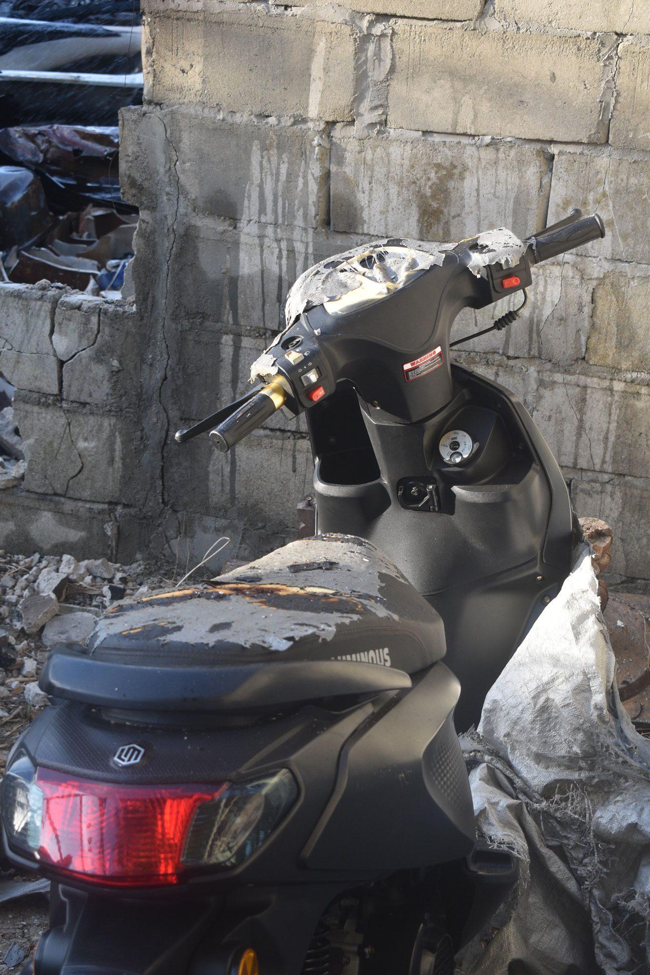 A damaged motorcycle.