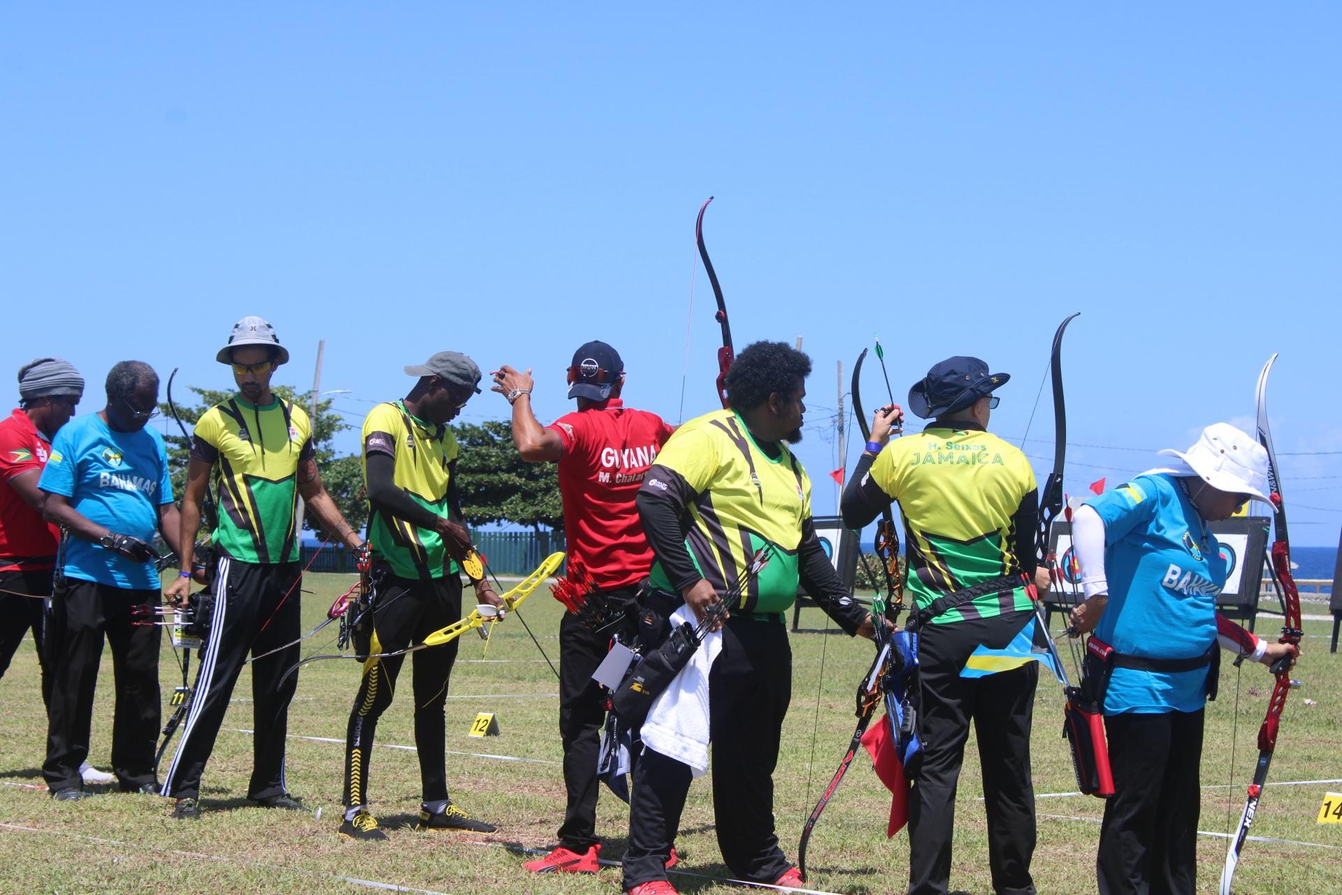 Guyana and Jamaica archers during the contest.