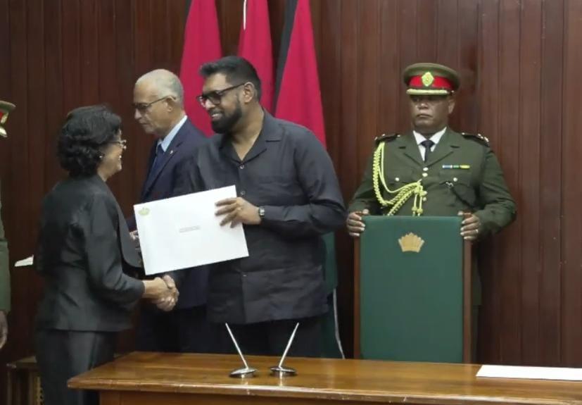 President Irfaan Ali with Commissioner Clarissa Riehl
