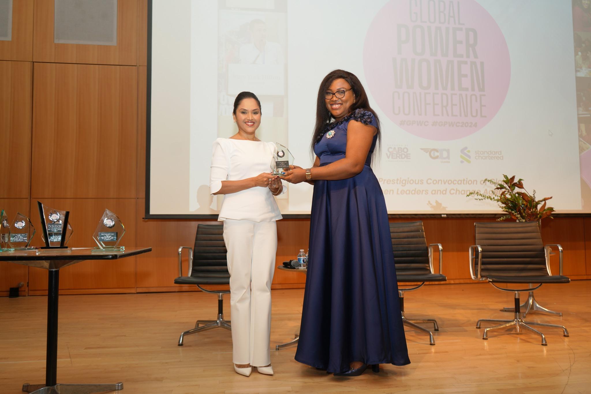 First Lady Mrs Arya Ali receives the Global Impact Leadership Award on Thursday.